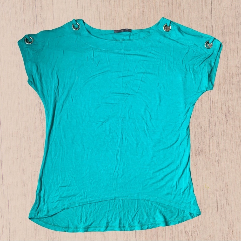 Short Sleeve Open shoulder shirt Keyhole Teal blue SMALL
